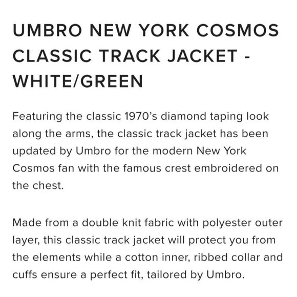 Umbro New York Cosmos Classic Track Jacket sz XL - Picture 2 of 11